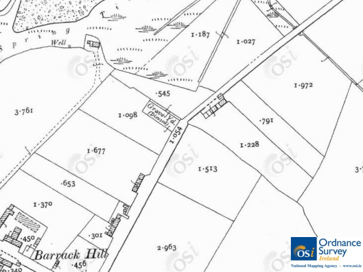 Graveyard shown on OSI 25″ Map of Yellow Walls, late 19th/early 20th century. © Ordnance Survey Ireland/Government of Ireland.5